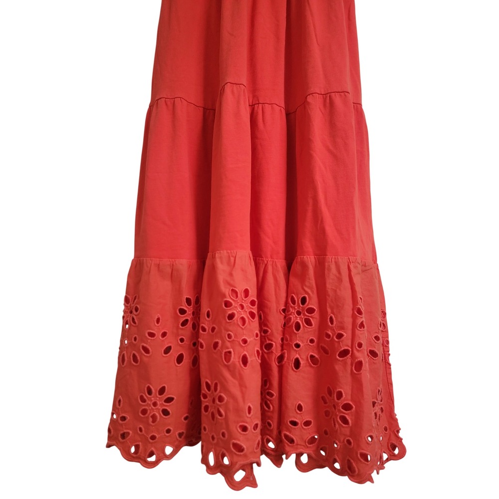 J.Crew 100% Cotton Orange Tiered Eyelet Cross Back Midi Dress Sleeveless Small - Picture 4 of 10